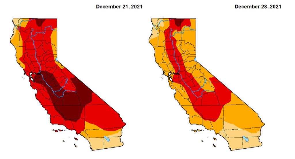 These maps amusement   drought conditions according to the US Drought Monitor reports released Dec. 30 and the erstwhile   week.