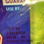 An example of the product code and "use by" date for a Fresh Express recalled salad