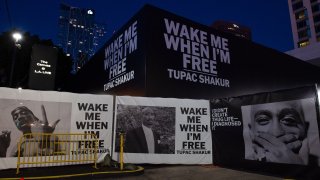 Outside of the "Tupac Shakur. Wake Me When I'm Free" museum experience.