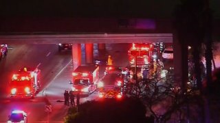 Emergency vehicles at the scene of a crash Sunday Jan. 16, 2022 in Pasadena.