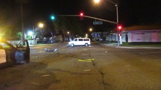 A Riverside County Sheriff's Department van at the scene of a crash .