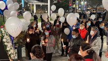 Nurses and others attend a vigil for nurse Sandra Shells.