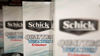 Schick brand razors are displayed for a photograph in a supermarket in Princeton, Illinois.