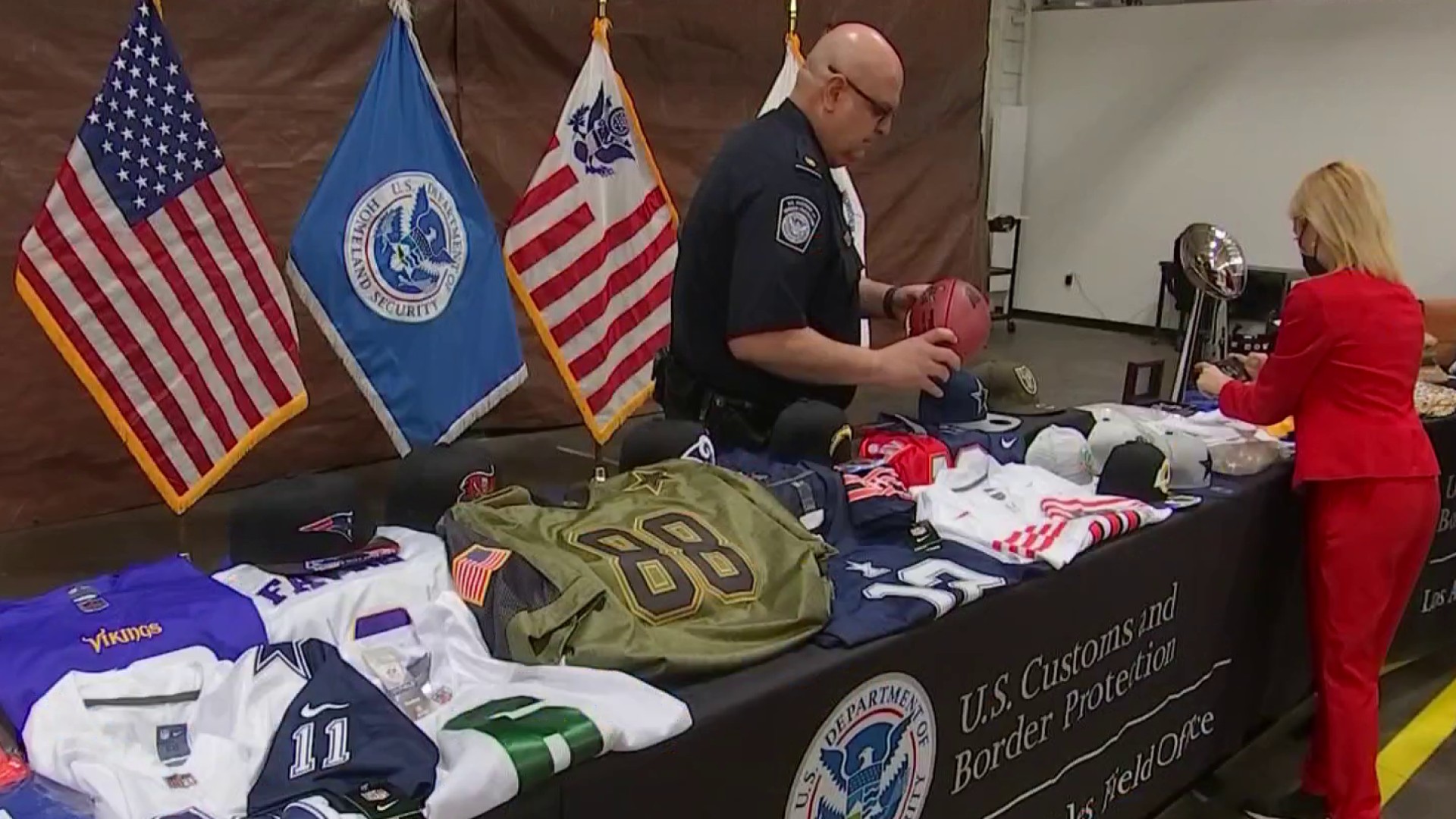 Law enforcement crack down on counterfeit Super Bowl merchandise