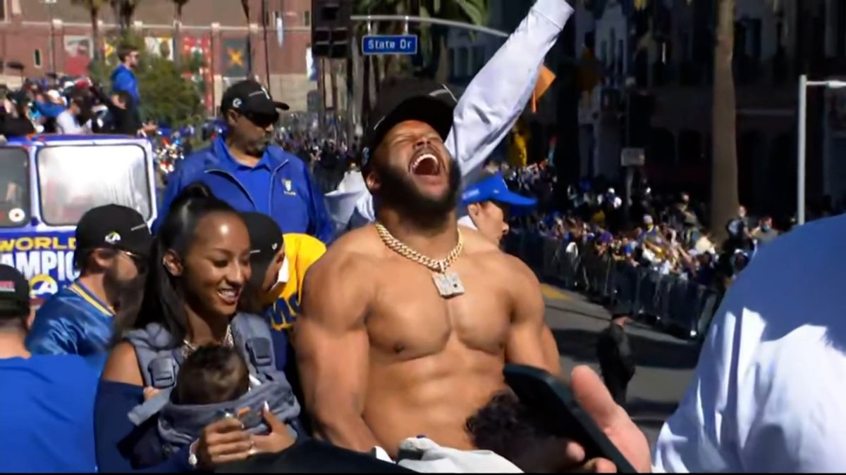 Los Angeles Rams DT Aaron Donald hints at return during Super Bowl parade -  'Why not run it back?' - ESPN