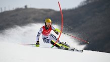 Lena Duerr of Team Germany competes during the 2022 Winter Olympics Women's Slalom on Feb. 9, 2022, in Yanqing, China. Germany’s Lena Duerr put together the top run of the day with a time of 52.17, .03 seconds faster than Switzerland’s Michelle Gisin in second place.