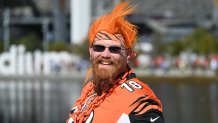 A Bengals fan smiles for a photo