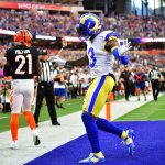 Los Angeles Rams' Odell Beckham Jr. celebrates after scoring a touchdown