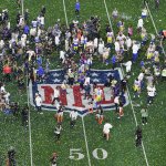 Confettis are falling on the field after the Rams victory