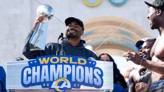 Van Jefferson at the Rams victory parade.