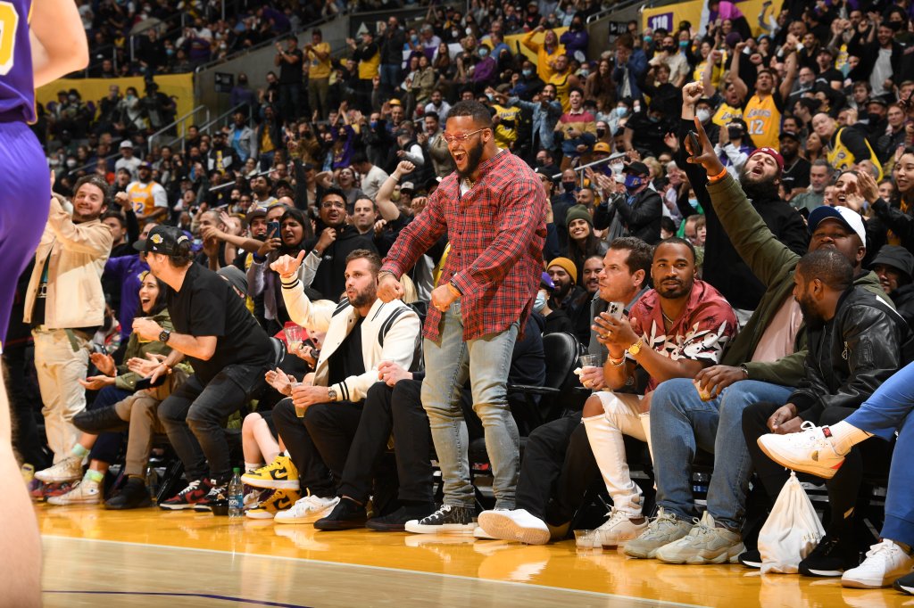 Matthew Stafford court side watching LeBron James show in LA with