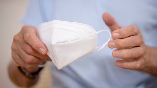 close up of a protective ffp2 mask in the doctor's office during the coronavirus epidemic