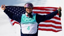 Colby Stevenson of Team United States reacts after winning the silver medal during the Men's Freestyle Skiing Freeski Big Air Final on day five of the 2022 Winter Olympics at Big Air Shougang on Feb. 9, 2022, in Beijing, China.