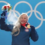 Gold medallist Kaillie Humphries of Team United States poses during the Women's Monobob medal ceremony on day 10 of 2022 Winter Olympics at National Sliding Centre on Feb. 14, 2022, in Yanqing, China.