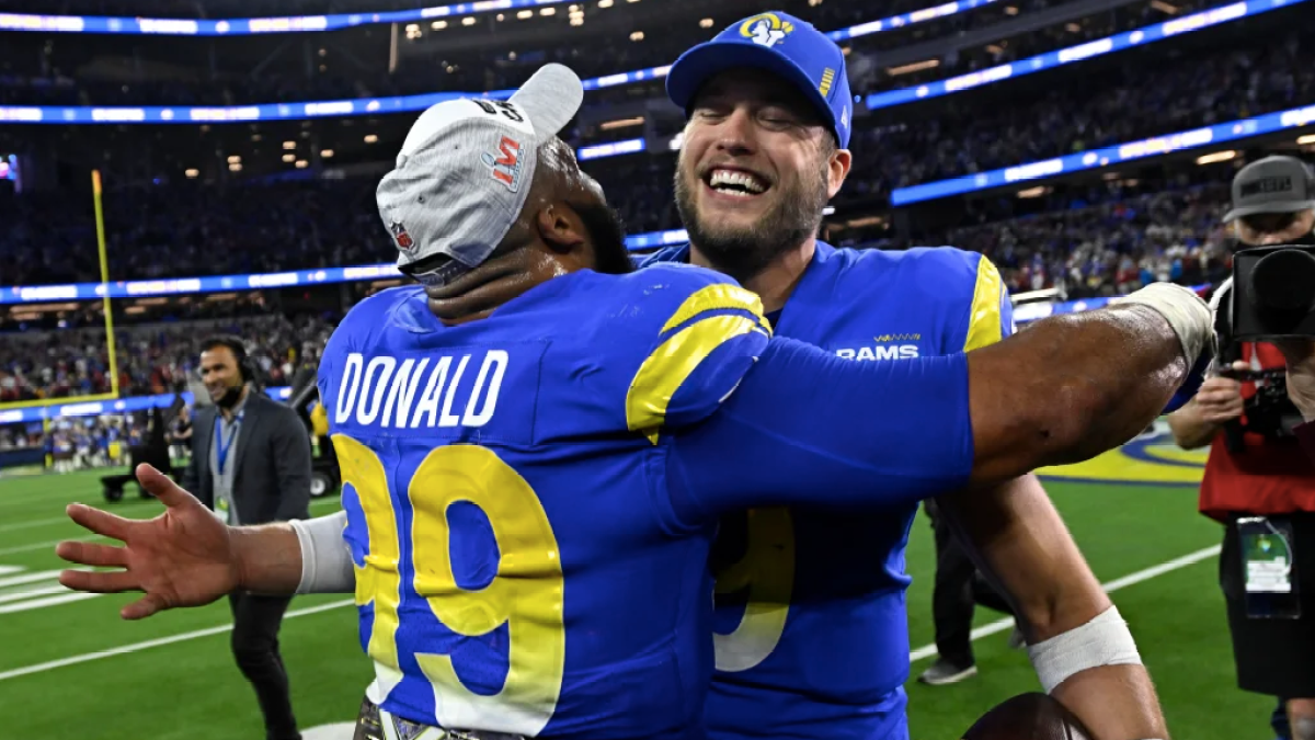 Rams' Aaron Donald not about to let go of Super Bowl trophy