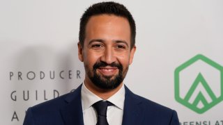 Lin-Manuel Miranda arrives at the 33rd annual Producers Guild Awards on Saturday, March 19, 2022, at the Fairmont Century Plaza Hotel in Los Angeles.