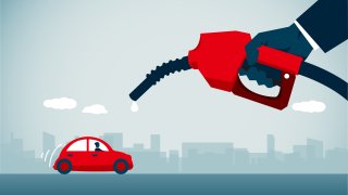 Illustration of a car and a gas pump