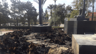 A veterans memorial in the City of Moreno Valley was vandalized early Saturday morning. An arson investigation is underway.