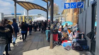 A picture of the camp that has been set up near the San Ysidro Port of Entry pedestrian entrance.