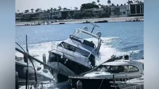 Video captured the stolen multimillion dollar yacht crashing into other yachts and a seawall.