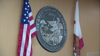 An undated image of the "Great Seal of the State of California" at a San Diego court.