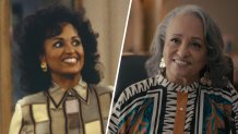 Daphne Maxwell Reid as Aunt Viv in the "Fresh Prince of Bel-Air," left, and as Helen in Peacock's 2022 "Bel-Air" reboot, right.