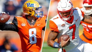 Kenny Pickett, left, and Malik Willis, right, are the two frontrunners to be the first quarterback selected at the 2022 NFL Draft in April.