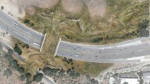 This rendering shows a wildlife crossing on the 101 Freeway near Los Angeles.