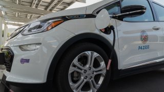 A CCS connector charges a City of Los Angeles-owned Chevrolet Bolt.