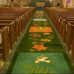 A floor mural is pictured at Our Lady of Grace in Encino.