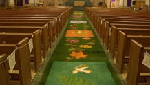 A floor mural is pictured at Our Lady of Grace in Encino.