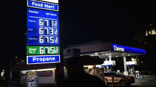 The prices for gas and diesel fuel, over $6.00 a gallon, are displayed at a petrol station in Los Angeles, March 2, 2022.