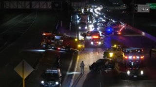 One person was killed in a crash early Thursday morning on the 405 Freeway in the Inglewood area.