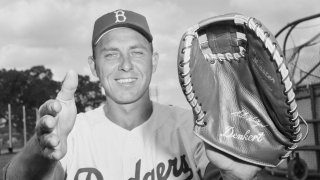 Baseball Player Gil Hodges Holding Baseball Glove