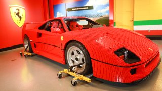 A replica Ferrari F40 model made entirely out of Lego bricks is unveiled at Legoland California Resort in Carlsbad on Thursday, May 12, 2022.