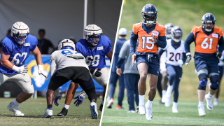 Los Angeles Rams (left) and Denver Broncos (right) at their training camps.