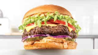 Close up photo of an Arby's hamburger.