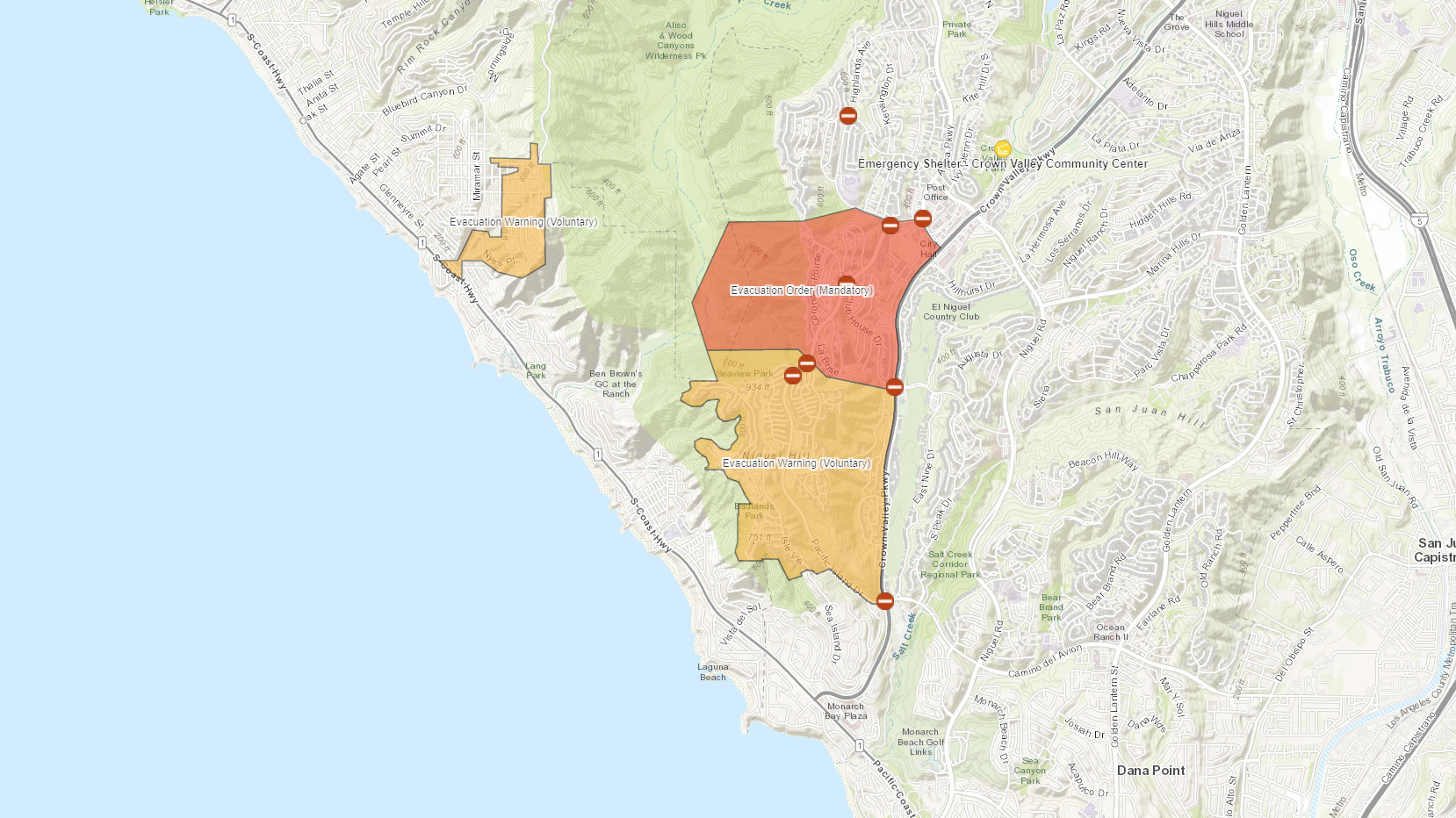 Map: Coastal Fire Evacuations, Road Closures – NBC Los Angeles