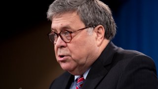 US Attorney General Bill Barr holds a news conference in Washington DC