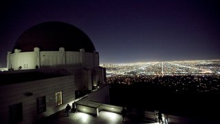 Griffith Observatory at night.