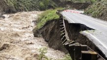 High water levels in the Gardner River alongside the North Entrance Road of Yellowstone National Park on June 13, 2022.