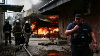 A market in Sloviansk was struck on July 5, 2022, following a suspected missile attack amid the Russian invasion of Ukraine.