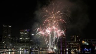 Fireworks explode over Baltimore's Inner Harbor