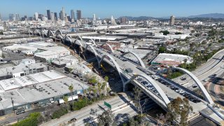 An aerial view of the Sixth Street Viaduct .