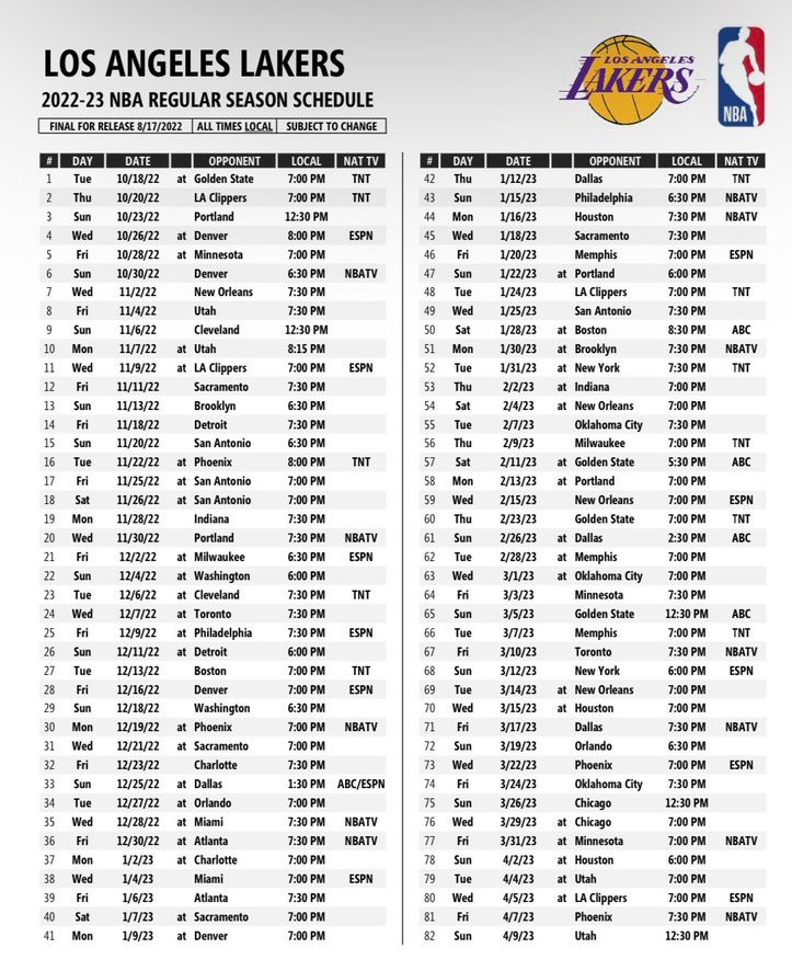 Check Out the Lakers Full Schedule For the 202223 NBA Season NBC Los