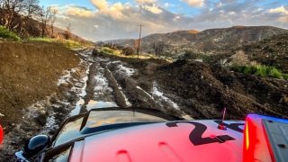 A photo from the Los Angeles County Sheriff's Department shows mud on Elizabeth Lake Road in Lake Hughes.