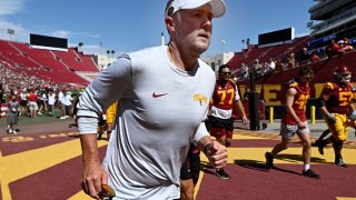 USC Trojans defeated the Rice Owls 66-14 during a NCAA football game at the Los Angeles Memorial Coliseum.