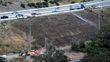 Agoura Hills , CA - September 20: Work on the Wallis Annenberg Wildlife Crossing that will cross over the 101 freeway in Agoura Hills Tuesday, September 20, 2022. The bridge will enable wild animals such as cougars to avoid having to cross freeways. (Photo by Hans Gutknecht/MediaNews Group/Los Angeles Daily News via Getty Images)
