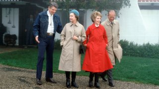 Queen Elizabeth II And Prince Philip With President Ronald Reagan And First Lady Nancy Reagan.