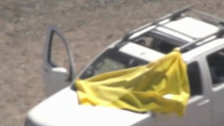 Truck after shootout related to Amber Alert in Fontana.